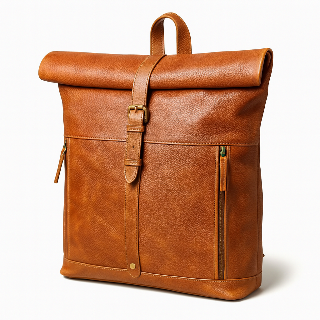 Leather Roll On Laptop Backpack 16 Inch